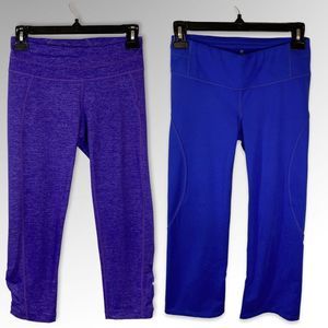 Athleta Leggings 2 for 15$ Bundle Purple Crop 19” Leggings Blue 21” Size X Small